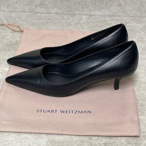 Stuart Weitzman Kitten Heels Pumps 6B Black Smooth Leather Pointed Toe Shoes